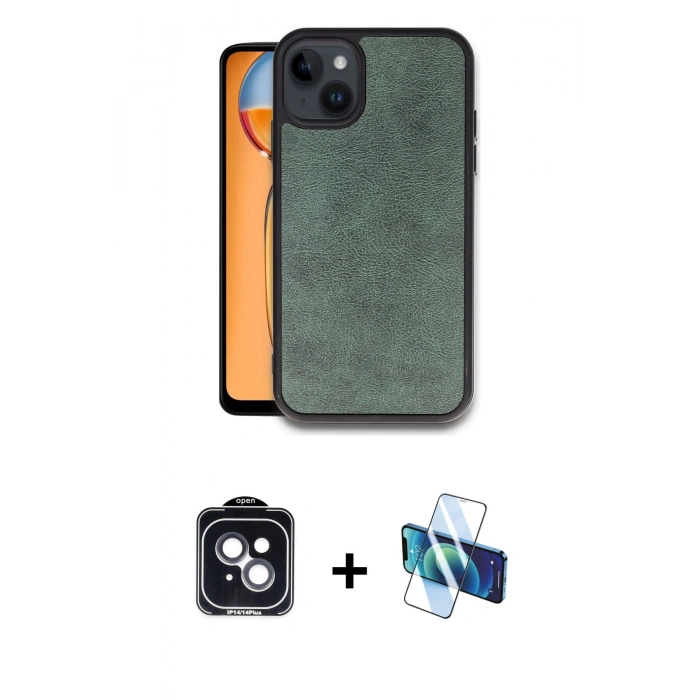 MARSİLYAN™- iPhone 14 Kılıf Kıvılcım Işık Serisi - Siyah 3D Antistatik Cam Ekran Koruyucu + PVD Metal Kamera Lens - SH