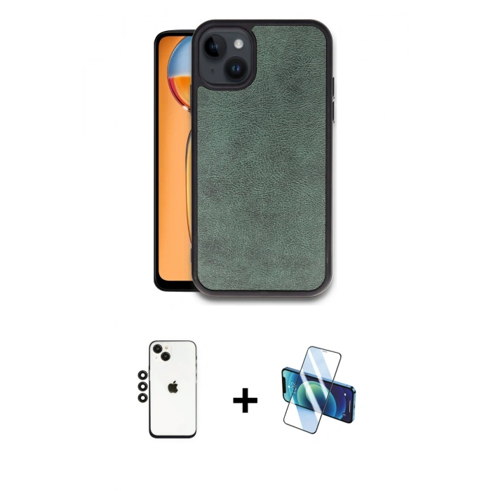MARSİLYAN™- iPhone 14 Kılıf Kıvılcım Işık Serisi - Siyah 3D Antistatik Cam Ekran Koruyucu + Shine Kamera Lens - SH