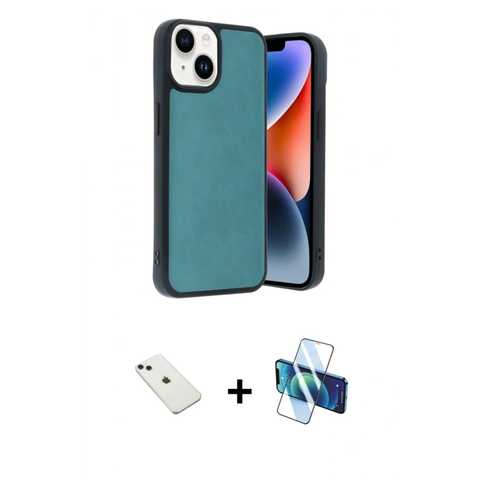 MARSİLYAN™- iPhone 14 Kılıf Kıvılcım Işık Serisi - Siyah 3D Antistatik Cam Ekran Koruyucu + Diamond Kamera Lens - YL