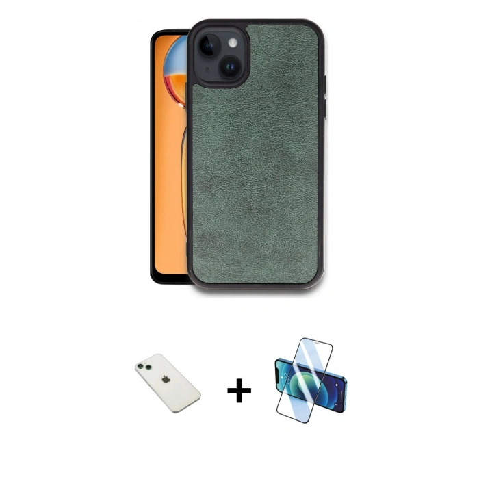 MARSİLYAN™- iPhone 14 Kılıf Kıvılcım Işık Serisi - Siyah 3D Antistatik Cam Ekran Koruyucu + Diamond Kamera Lens - YL