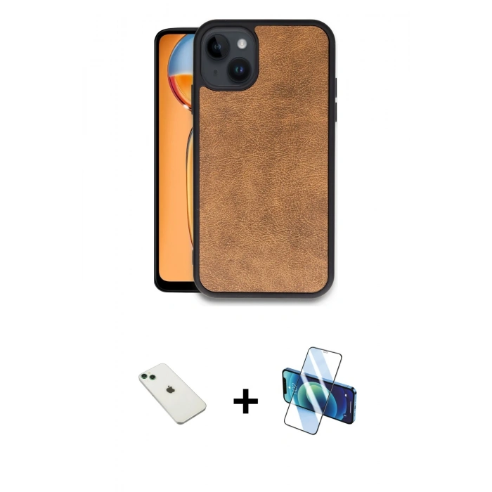 MARSİLYAN™- iPhone 14 Kılıf Kıvılcım Işık Serisi - Siyah 3D Antistatik Cam Ekran Koruyucu + Diamond Kamera Lens - YL