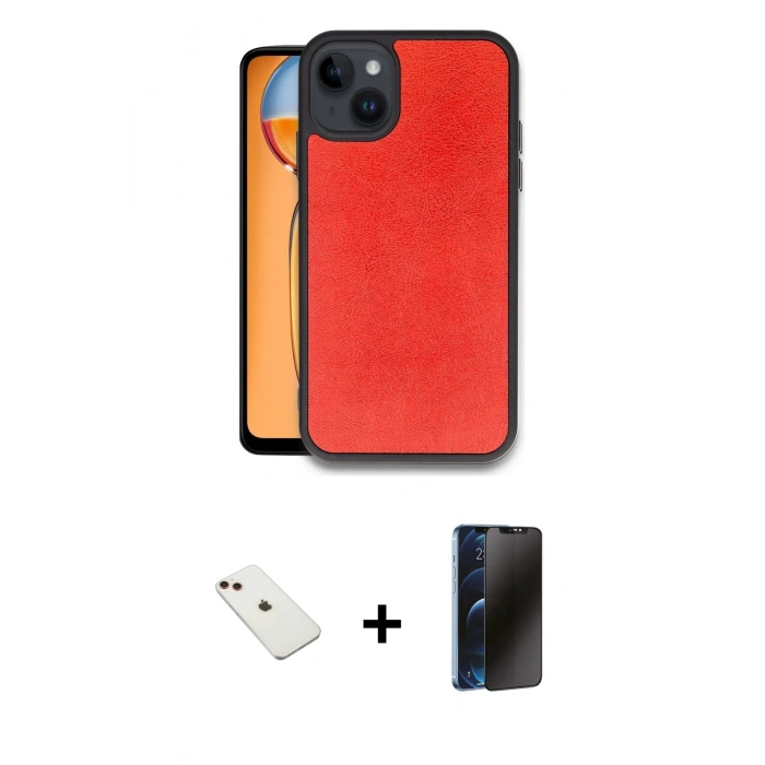 MARSİLYAN™- iPhone 14 Kılıf Kıvılcım Işık Serisi - Siyah 3D Antistatik Hayalet Cam Ekran Koruyucu + Diamond Kamera Lens - KI