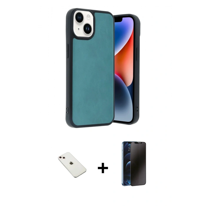 MARSİLYAN™- iPhone 14 Kılıf Kıvılcım Işık Serisi - Siyah 3D Antistatik Hayalet Cam Ekran Koruyucu + Diamond Kamera Lens - PE
