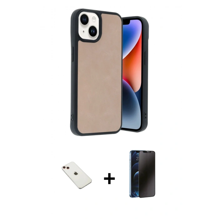 MARSİLYAN™- iPhone 14 Kılıf Kıvılcım Işık Serisi - Siyah 3D Antistatik Hayalet Cam Ekran Koruyucu + Diamond Kamera Lens - KI
