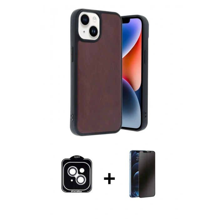 MARSİLYAN™- iPhone 14 Kılıf Kıvılcım Işık Serisi - Siyah 3D Antistatik Hayalet Cam Ekran Koruyucu + PVD Metal Kamera Lens - GS