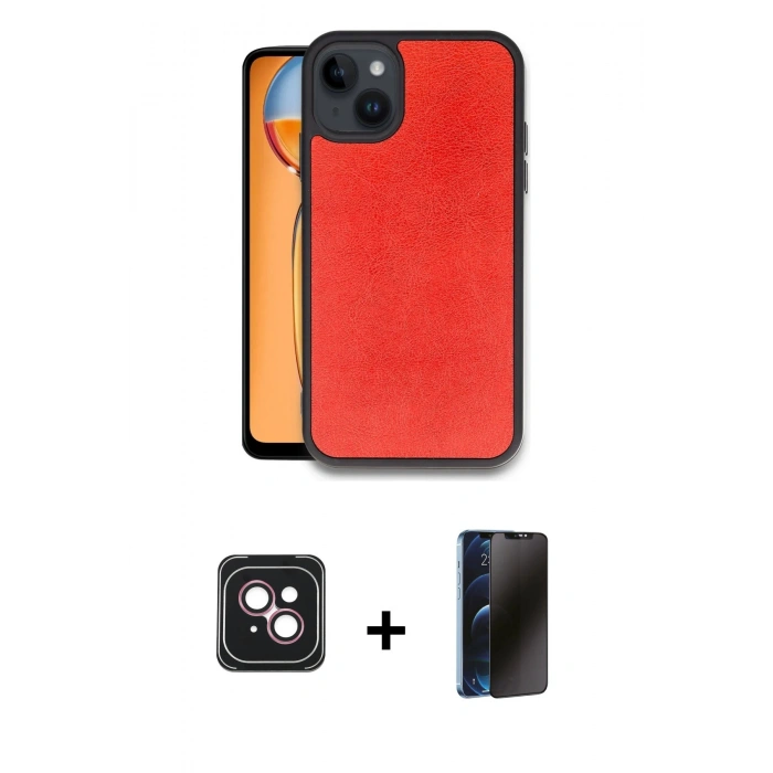 MARSİLYAN™- iPhone 14 Kılıf Kıvılcım Işık Serisi - Siyah 3D Antistatik Hayalet Cam Ekran Koruyucu + PVD Metal Kamera Lens - PE