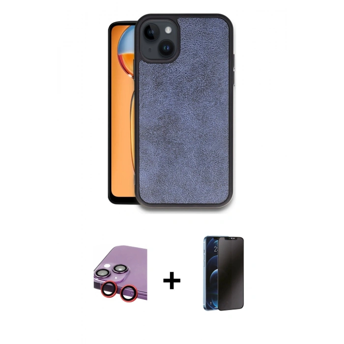 MARSİLYAN™- iPhone 14 Kılıf Kıvılcım Işık Serisi - Siyah 3D Antistatik Hayalet Cam Ekran Koruyucu + Raze Metal Kamera Lens - KI