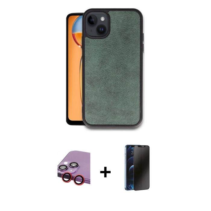 MARSİLYAN™- iPhone 14 Kılıf Kıvılcım Işık Serisi - Siyah 3D Antistatik Hayalet Cam Ekran Koruyucu + Raze Metal Kamera Lens - KI