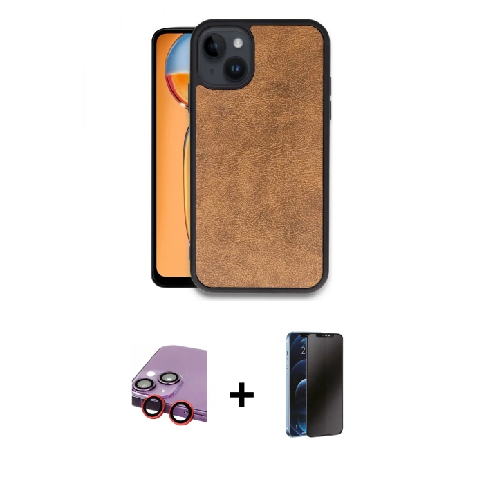 MARSİLYAN™- iPhone 14 Kılıf Kıvılcım Işık Serisi - Siyah 3D Antistatik Hayalet Cam Ekran Koruyucu + Raze Metal Kamera Lens - KI