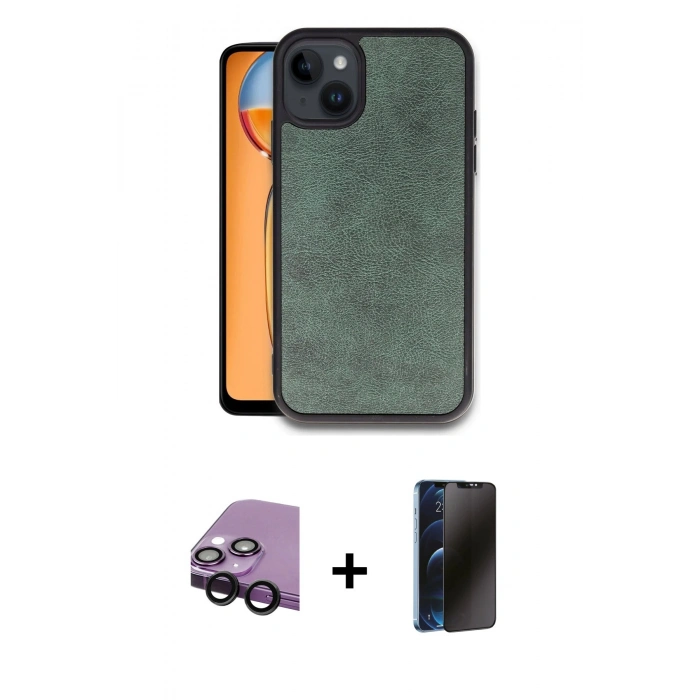 MARSİLYAN™- iPhone 14 Kılıf Kıvılcım Işık Serisi - Siyah 3D Antistatik Hayalet Cam Ekran Koruyucu + Raze Metal Kamera Lens - SH