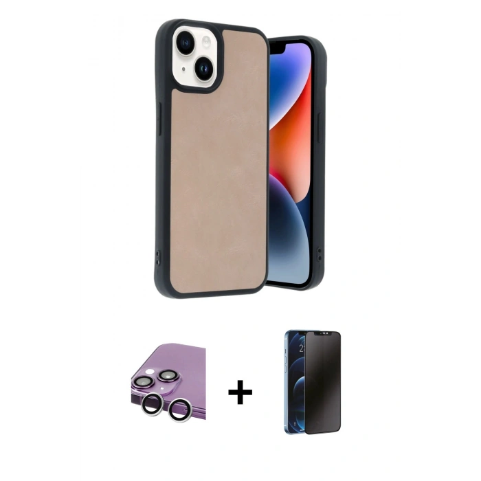 MARSİLYAN™- iPhone 14 Kılıf Kıvılcım Işık Serisi - Siyah 3D Antistatik Hayalet Cam Ekran Koruyucu + Raze Metal Kamera Lens - GS