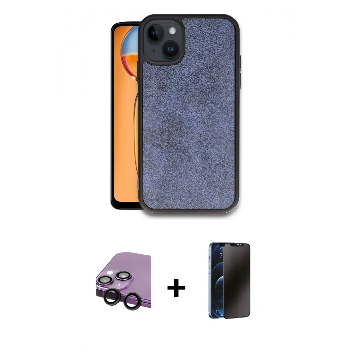 MARSİLYAN™- iPhone 14 Kılıf Kıvılcım Işık Serisi - Siyah 3D Antistatik Hayalet Cam Ekran Koruyucu + Raze Metal Kamera Lens - SH