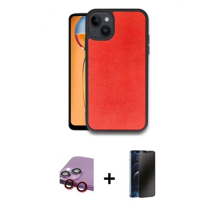 MARSİLYAN™- iPhone 14 Kılıf Kıvılcım Işık Serisi - Siyah 3D Antistatik Hayalet Cam Ekran Koruyucu + Raze Metal Kamera Lens - KI