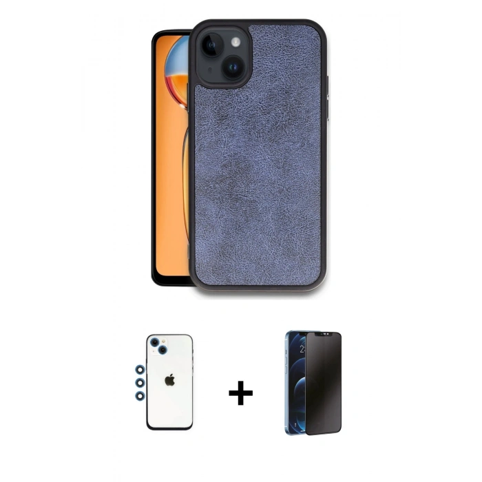 MARSİLYAN™- iPhone 14 Kılıf Kıvılcım Işık Serisi - Siyah 3D Antistatik Hayalet Cam Ekran Koruyucu + Shine Kamera Lens - MI