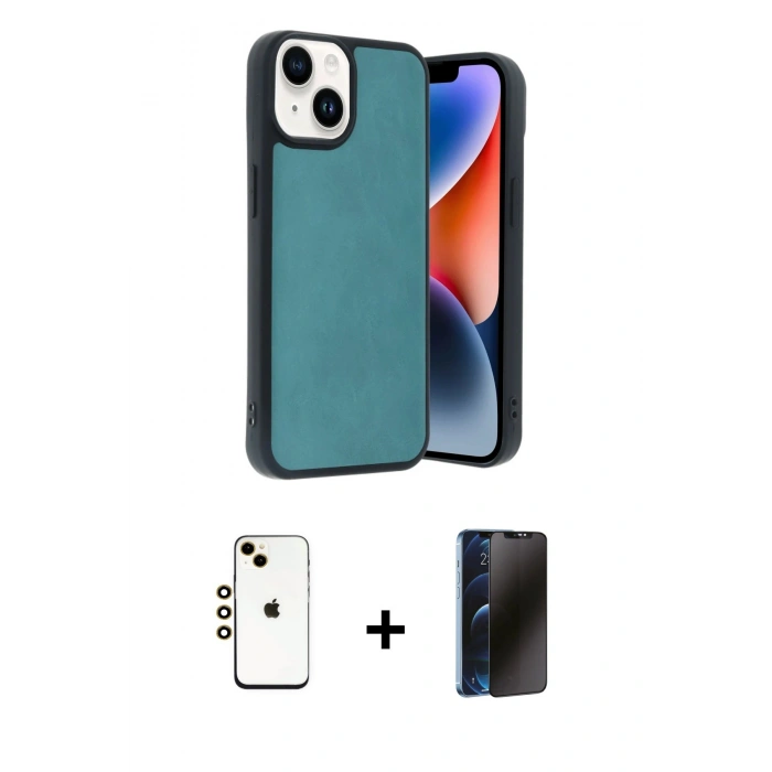 MARSİLYAN™- iPhone 14 Kılıf Kıvılcım Işık Serisi - Siyah 3D Antistatik Hayalet Cam Ekran Koruyucu + Shine Kamera Lens - GD