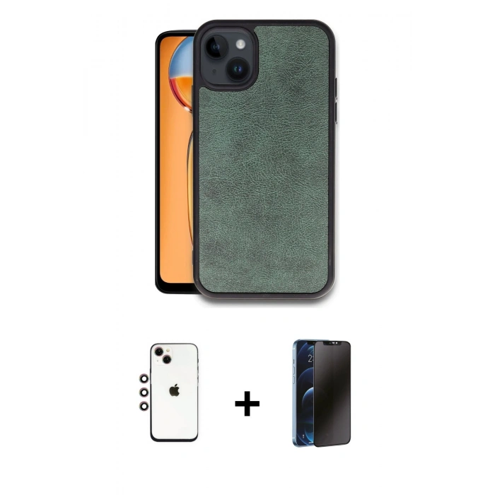 MARSİLYAN™- iPhone 14 Kılıf Kıvılcım Işık Serisi - Siyah 3D Antistatik Hayalet Cam Ekran Koruyucu + Shine Kamera Lens - GI
