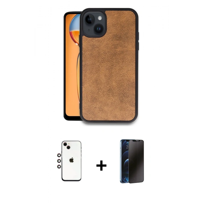 MARSİLYAN™- iPhone 14 Kılıf Kıvılcım Işık Serisi - Siyah 3D Antistatik Hayalet Cam Ekran Koruyucu + Shine Kamera Lens - GI