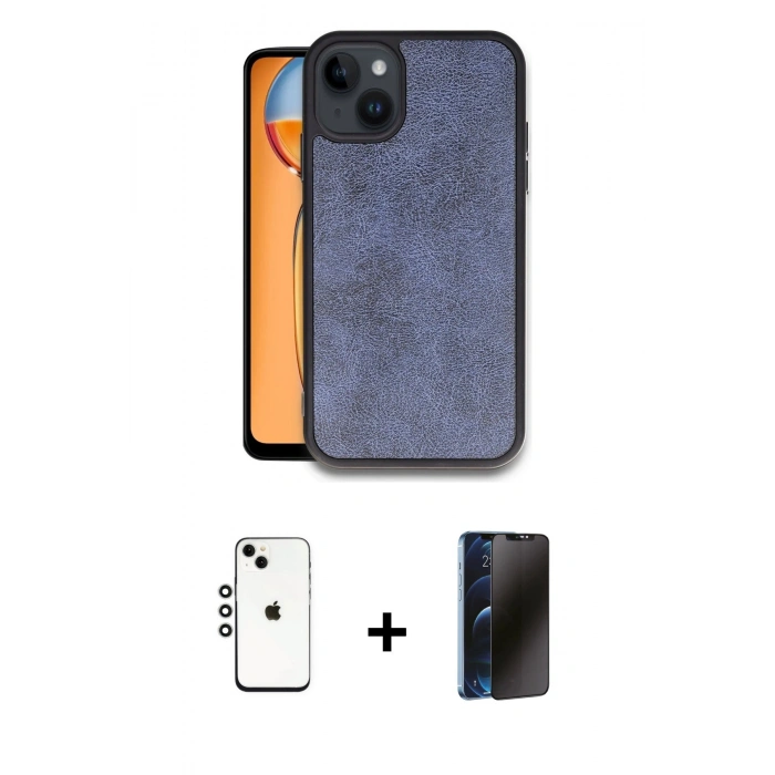 MARSİLYAN™- iPhone 14 Kılıf Kıvılcım Işık Serisi - Siyah 3D Antistatik Hayalet Cam Ekran Koruyucu + Shine Kamera Lens - GS