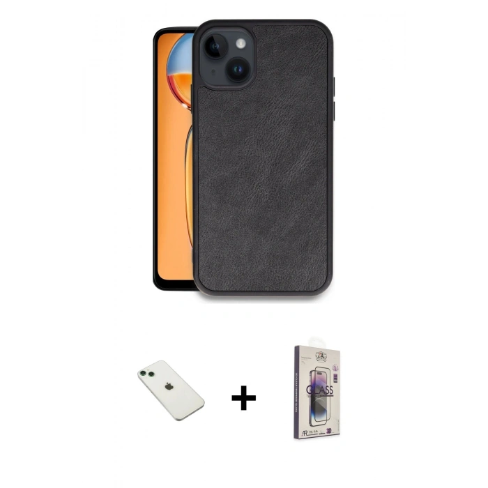 MARSİLYAN™- iPhone 14 Kılıf Kıvılcım Işık Serisi - Siyah Bilvis 3D Cam Ekran Koruyucu + Diamond Kamera Lens - YL