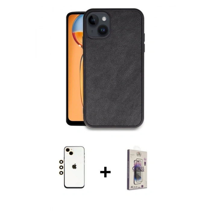 MARSİLYAN™- iPhone 14 Kılıf Kıvılcım Işık Serisi - Siyah Bilvis 3D Cam Ekran Koruyucu + Shine Kamera Lens - GD