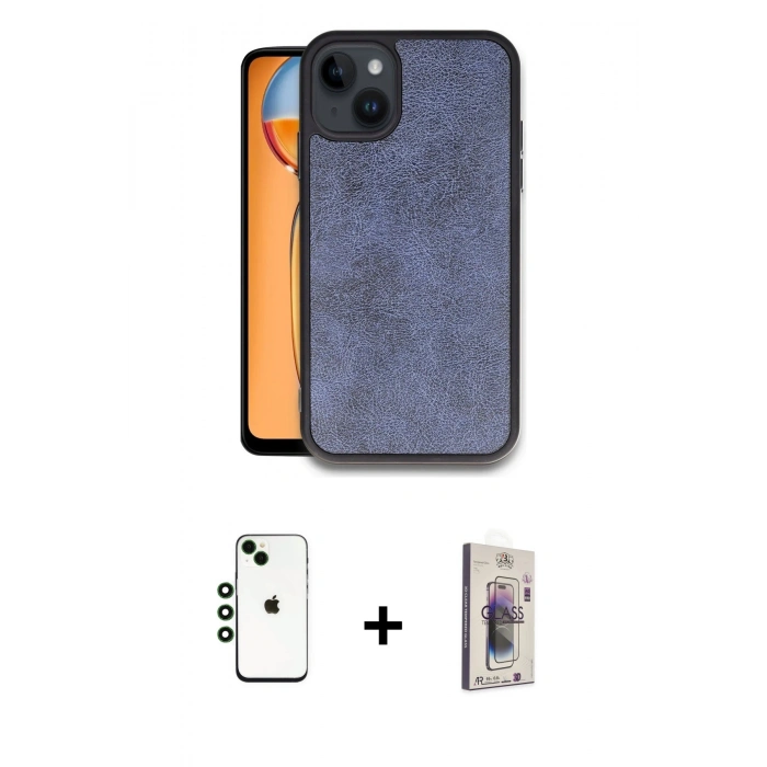 MARSİLYAN™- iPhone 14 Kılıf Kıvılcım Işık Serisi - Siyah Bilvis 3D Cam Ekran Koruyucu + Shine Kamera Lens - YL
