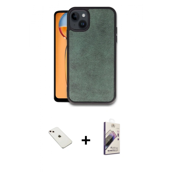MARSİLYAN™- iPhone 14 Kılıf Kıvılcım Işık Serisi - Siyah Bilvis 3D Mat Cam Ekran Koruyucu + Diamond Kamera Lens - PE