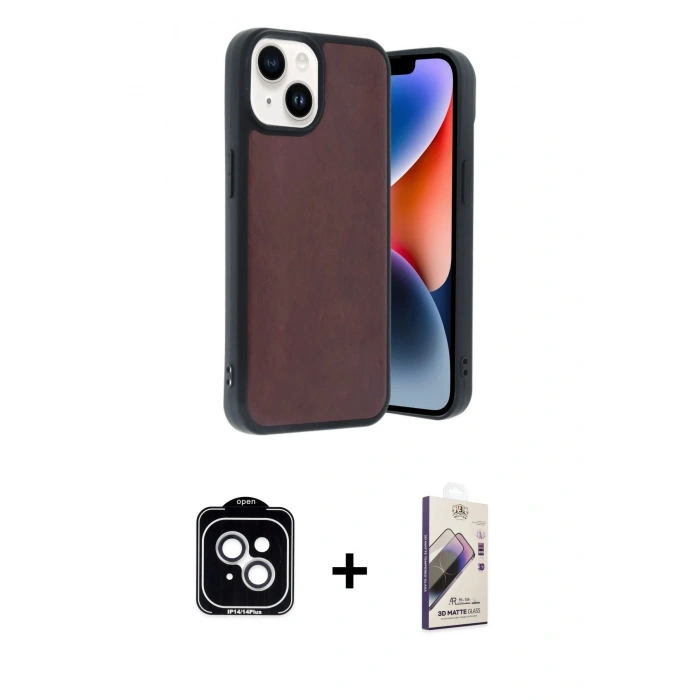 MARSİLYAN™- iPhone 14 Kılıf Kıvılcım Işık Serisi - Siyah Bilvis 3D Mat Cam Ekran Koruyucu + PVD Metal Kamera Lens - GS