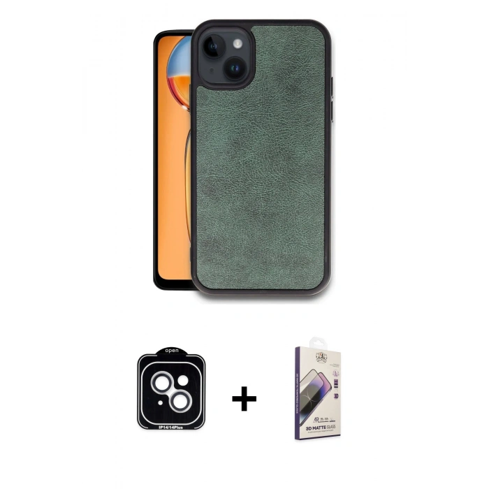 MARSİLYAN™- iPhone 14 Kılıf Kıvılcım Işık Serisi - Siyah Bilvis 3D Mat Cam Ekran Koruyucu + PVD Metal Kamera Lens - GS
