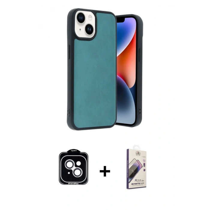 MARSİLYAN™- iPhone 14 Kılıf Kıvılcım Işık Serisi - Siyah Bilvis 3D Mat Cam Ekran Koruyucu + PVD Metal Kamera Lens - GS