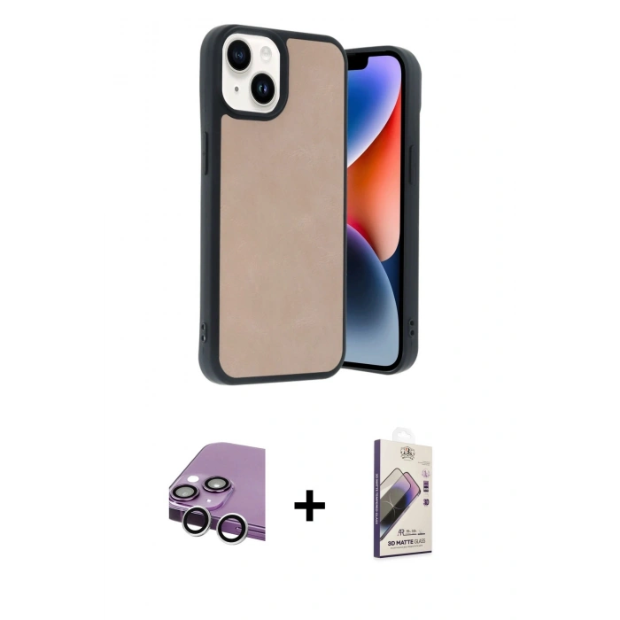 MARSİLYAN™- iPhone 14 Kılıf Kıvılcım Işık Serisi - Siyah Bilvis 3D Mat Cam Ekran Koruyucu + Raze Metal Kamera Lens - GS