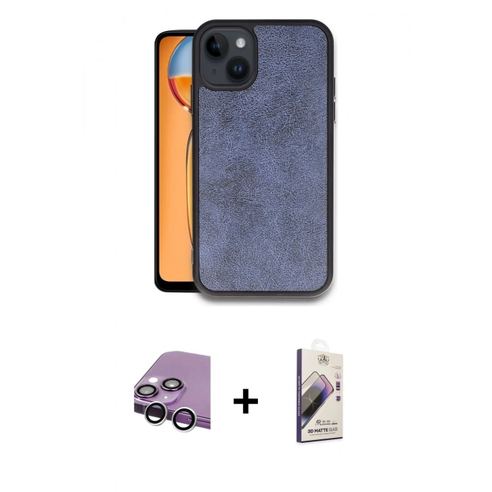 MARSİLYAN™- iPhone 14 Kılıf Kıvılcım Işık Serisi - Siyah Bilvis 3D Mat Cam Ekran Koruyucu + Raze Metal Kamera Lens - GS