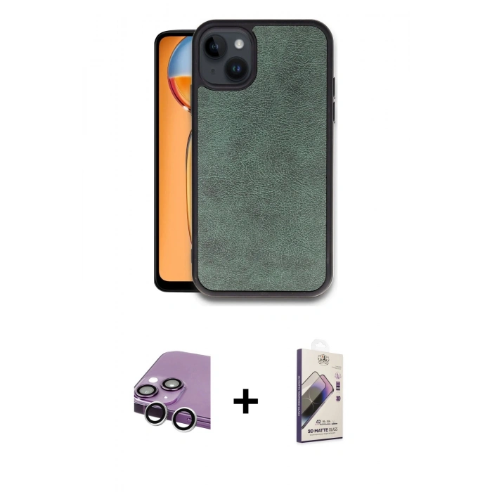 MARSİLYAN™- iPhone 14 Kılıf Kıvılcım Işık Serisi - Siyah Bilvis 3D Mat Cam Ekran Koruyucu + Raze Metal Kamera Lens - GS