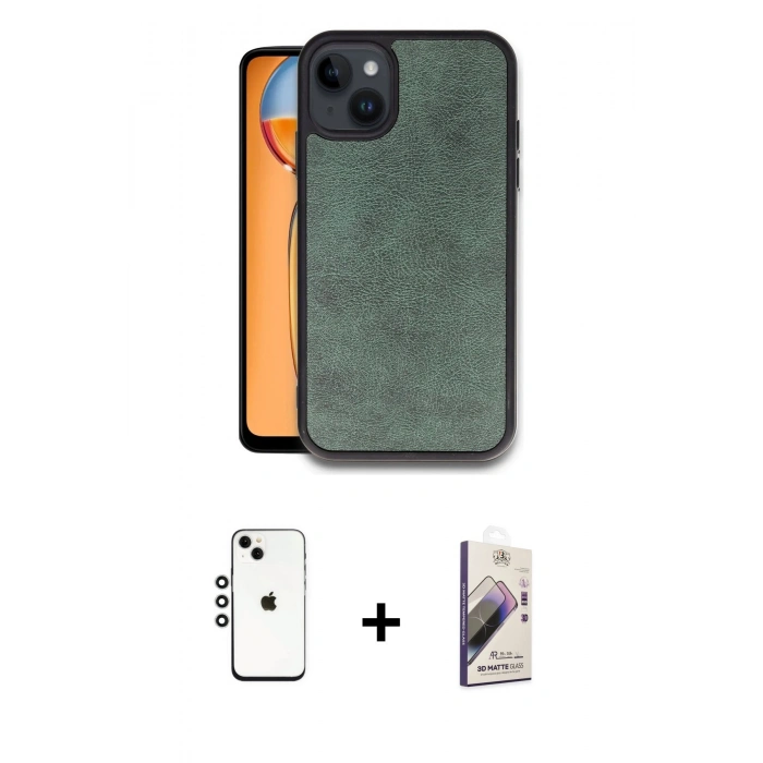 MARSİLYAN™- iPhone 14 Kılıf Kıvılcım Işık Serisi - Siyah Bilvis 3D Mat Cam Ekran Koruyucu + Shine Kamera Lens - GS