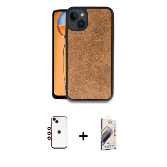MARSİLYAN™- iPhone 14 Kılıf Kıvılcım Işık Serisi - Siyah Bilvis 3D Mat Cam Ekran Koruyucu + Shine Kamera Lens - KI