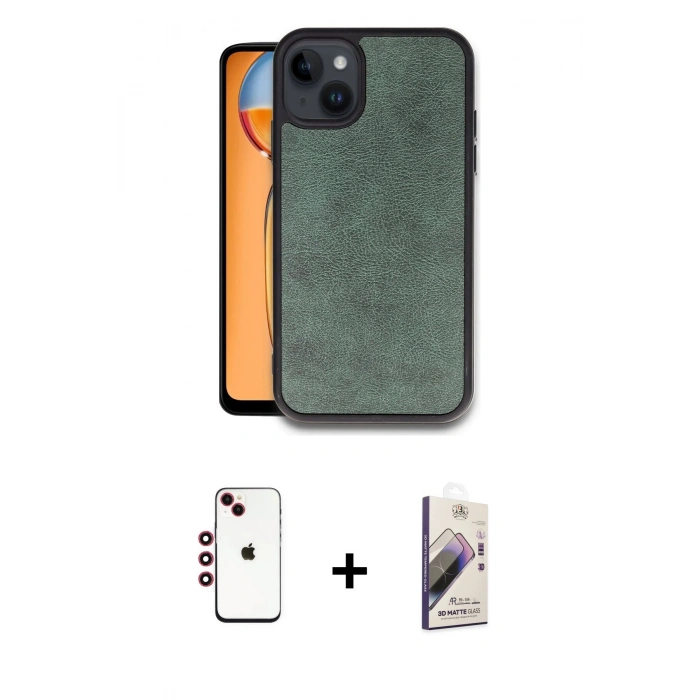 MARSİLYAN™- iPhone 14 Kılıf Kıvılcım Işık Serisi - Siyah Bilvis 3D Mat Cam Ekran Koruyucu + Shine Kamera Lens - KI