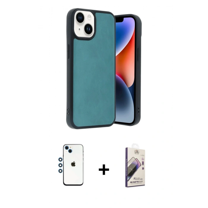 MARSİLYAN™- iPhone 14 Kılıf Kıvılcım Işık Serisi - Siyah Bilvis 3D Mat Cam Ekran Koruyucu + Shine Kamera Lens - MI