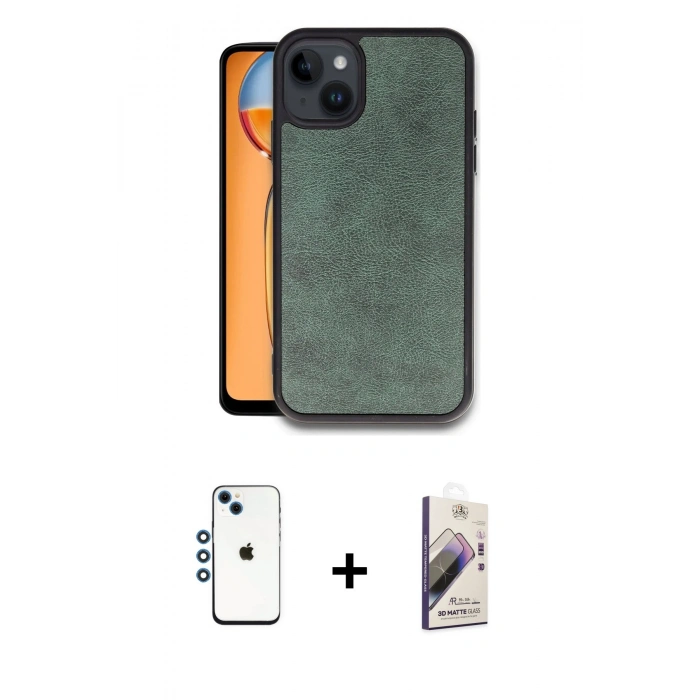 MARSİLYAN™- iPhone 14 Kılıf Kıvılcım Işık Serisi - Siyah Bilvis 3D Mat Cam Ekran Koruyucu + Shine Kamera Lens - MI