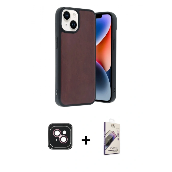 MARSİLYAN™- iPhone 14 Kılıf Kıvılcım Işık Serisi - Siyah Bilvis 3D Mat Cam Ekran Koruyucu + PVD Metal Kamera Lens - PE