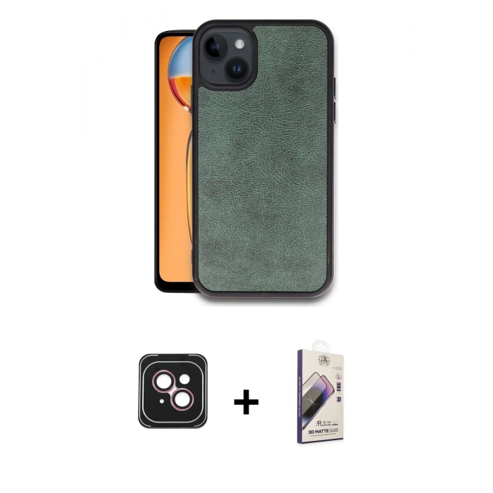 MARSİLYAN™- iPhone 14 Kılıf Kıvılcım Işık Serisi - Siyah Bilvis 3D Mat Cam Ekran Koruyucu + PVD Metal Kamera Lens - PE
