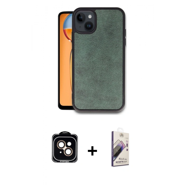 MARSİLYAN™- iPhone 14 Kılıf Kıvılcım Işık Serisi - Siyah Bilvis 3D Mat Cam Ekran Koruyucu + PVD Metal Kamera Lens - TU