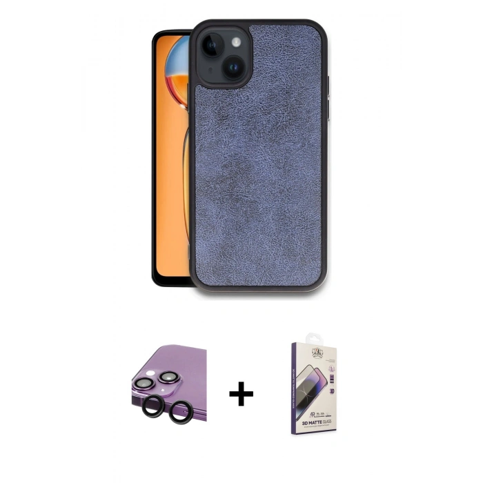 MARSİLYAN™- iPhone 14 Kılıf Kıvılcım Işık Serisi - Siyah Bilvis 3D Mat Cam Ekran Koruyucu + Raze Metal Kamera Lens - SH