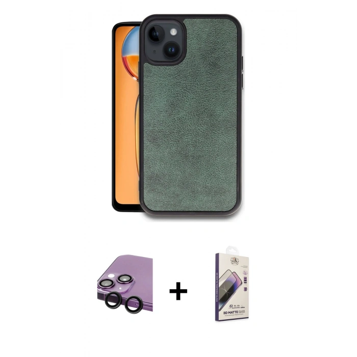 MARSİLYAN™- iPhone 14 Kılıf Kıvılcım Işık Serisi - Siyah Bilvis 3D Mat Cam Ekran Koruyucu + Raze Metal Kamera Lens - SH
