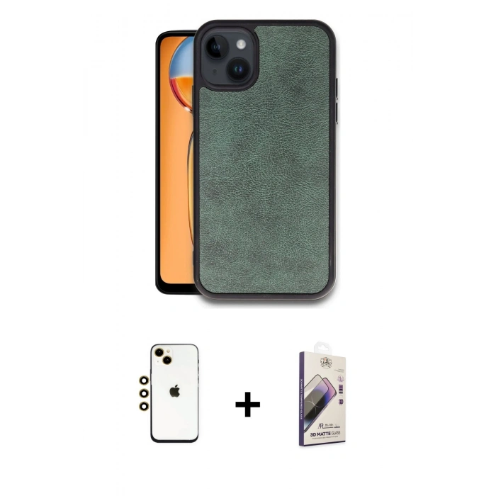 MARSİLYAN™- iPhone 14 Kılıf Kıvılcım Işık Serisi - Siyah Bilvis 3D Mat Cam Ekran Koruyucu + Shine Kamera Lens - GD