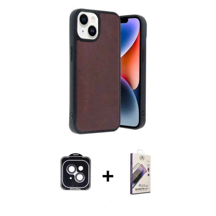 MARSİLYAN™- iPhone 14 Kılıf Kıvılcım Işık Serisi - Siyah Bilvis 3D Mat Cam Ekran Koruyucu + PVD Metal Kamera Lens - SH