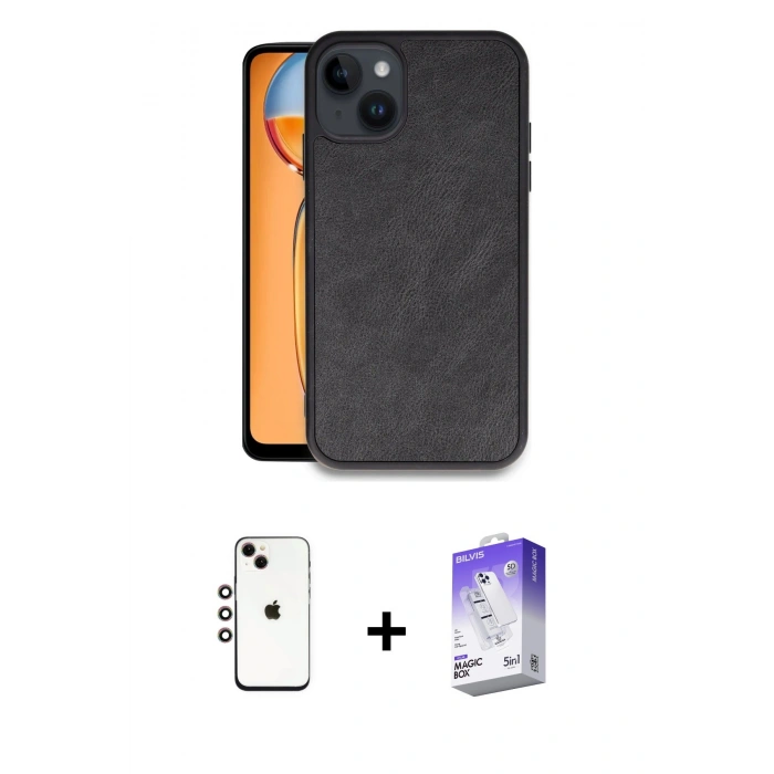 MARSİLYAN™- iPhone 14 Kılıf Kıvılcım Işık Serisi - Siyah Bilvis 5in1 3D Magic Cam Ekran Koruyucu + Shine Kamera Lens - GI
