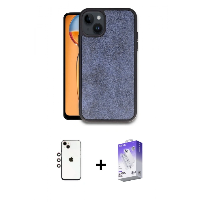 MARSİLYAN™- iPhone 14 Kılıf Kıvılcım Işık Serisi - Siyah Bilvis 5in1 3D Magic Cam Ekran Koruyucu + Shine Kamera Lens - GI