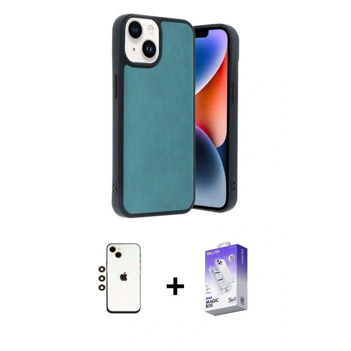 MARSİLYAN™- iPhone 14 Kılıf Kıvılcım Işık Serisi - Siyah Bilvis 5in1 3D Magic Cam Ekran Koruyucu + Shine Kamera Lens - GD