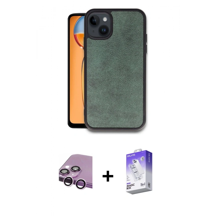 MARSİLYAN™- iPhone 14 Kılıf Kıvılcım Işık Serisi - Siyah Bilvis 5in1 3D Magic Cam Ekran Koruyucu + Mor Raze Metal Kamera Lens