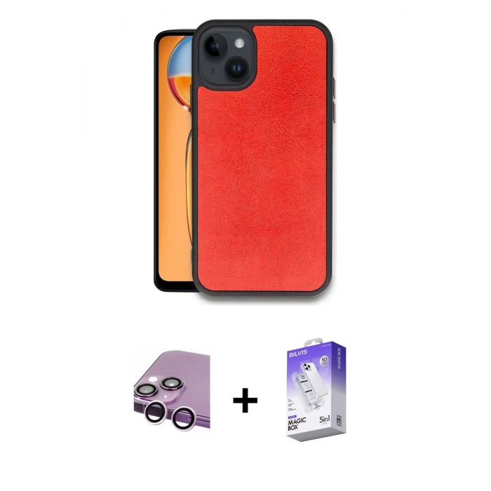 MARSİLYAN™- iPhone 14 Kılıf Kıvılcım Işık Serisi - Siyah Bilvis 5in1 3D Magic Cam Ekran Koruyucu + Mor Raze Metal Kamera Lens