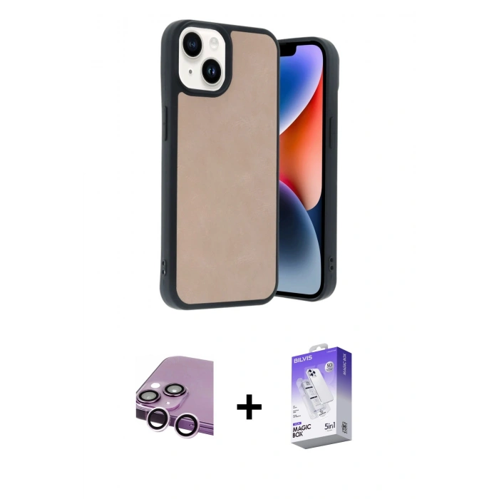 MARSİLYAN™- iPhone 14 Kılıf Kıvılcım Işık Serisi - Siyah Bilvis 5in1 3D Magic Cam Ekran Koruyucu + Mor Raze Metal Kamera Lens